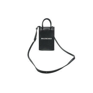 BALENCIAGA shoulder bag logo phone holder black leather tote